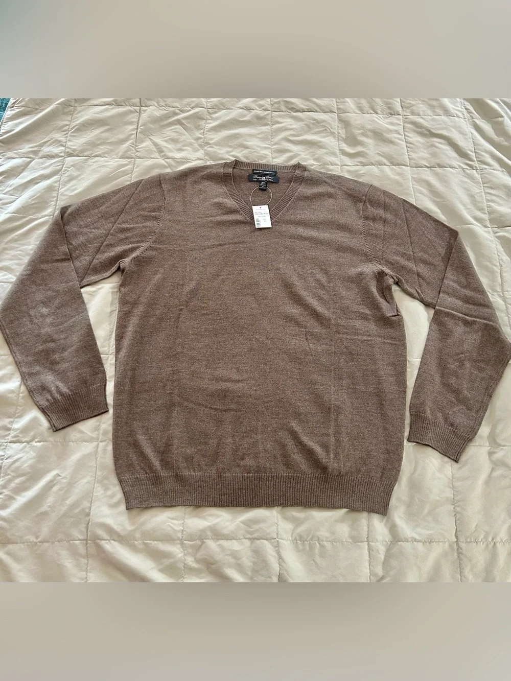 Pronto Uomo 100% Extra Fine Merino Wool Men’s V-Neck Sweater - Brown, XL - NWT